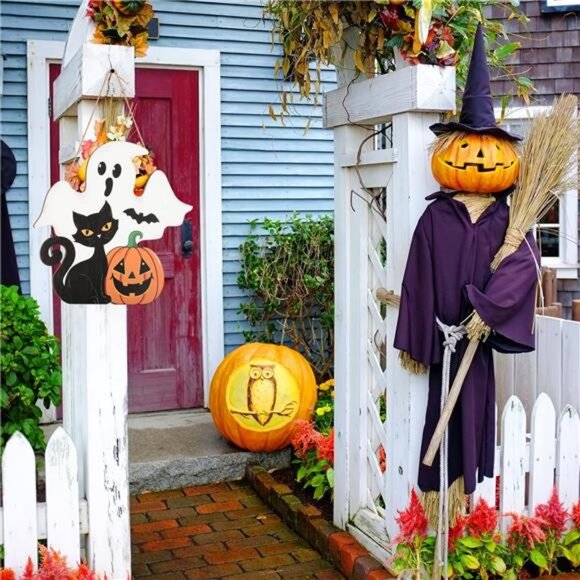 Halloween Decoration Wooden Ghost Door Halloween Wreaths for Front Door Sign - Picture 6 of 8